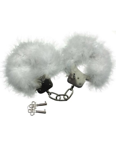 METALLIC HANDCUFFS FEATHER WHITE