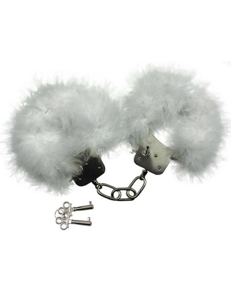METALLIC HANDCUFFS FEATHER WHITE