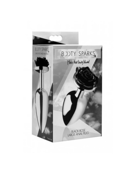 Black Rose Butt Plug - Large - Black