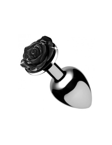 Black Rose Butt Plug - Medium - Black