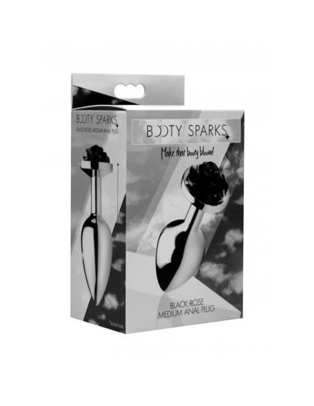 Black Rose Butt Plug - Medium - Black