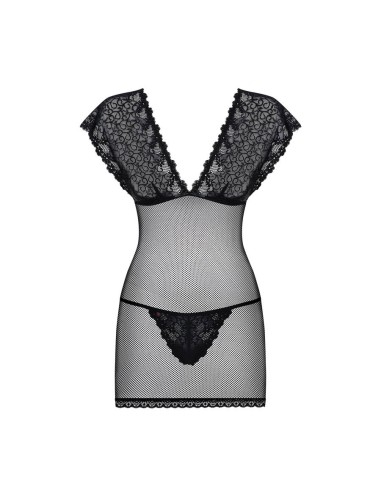 821-CHE-1 chemise & thong  black