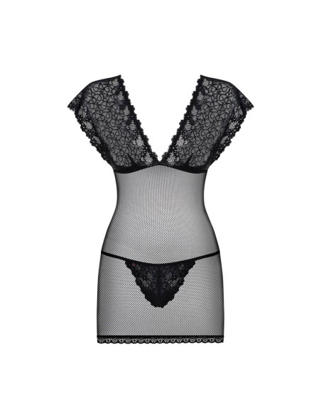 821-CHE-1 chemise & thong  black