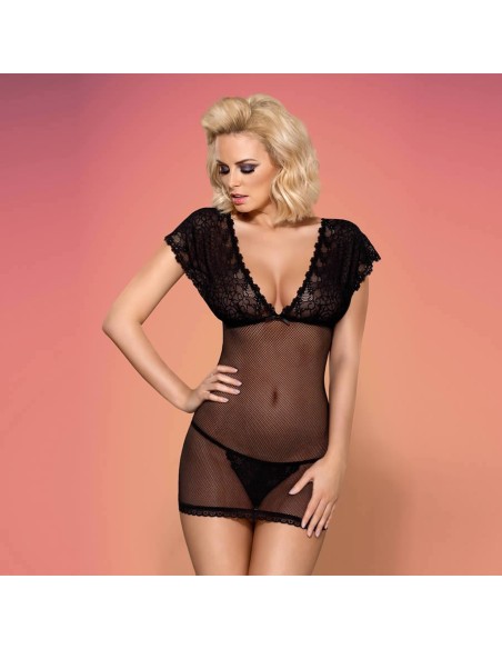 821-CHE-1 chemise & thong  black