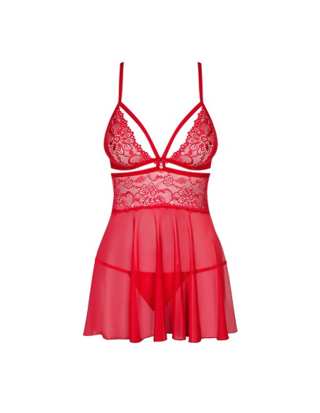 838-BAB-3 babydoll & thong  red