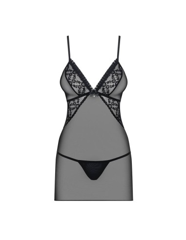 837-CHE-1 chemise & thong  black