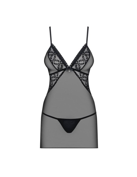 837-CHE-1 chemise & thong  black