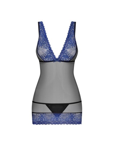 850-CHE-6 chemise & thong  blue