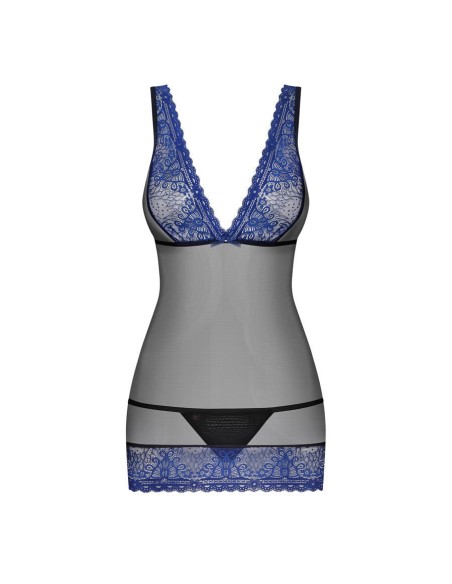 850-CHE-6 chemise & thong  blue