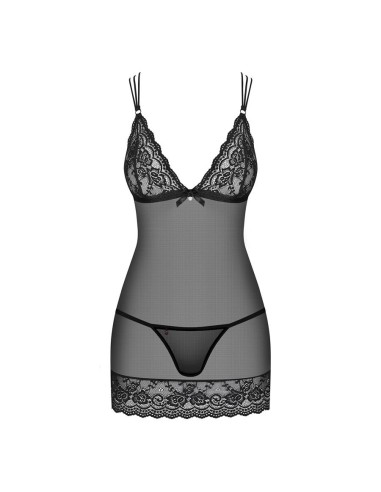 854-CHE-1 chemise & thong  black