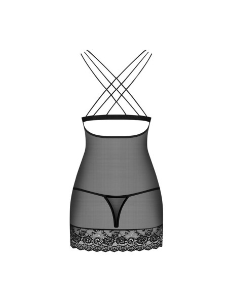 854-CHE-1 chemise & thong  black