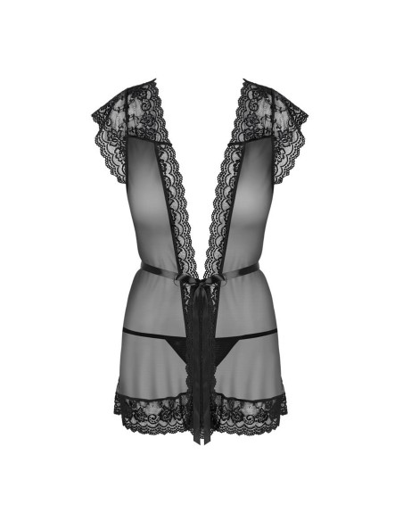 854-PEI-1 peignoir & thong  black