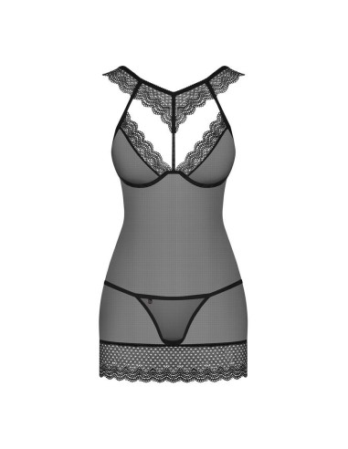 857-CHE-1 chemise & thong  black