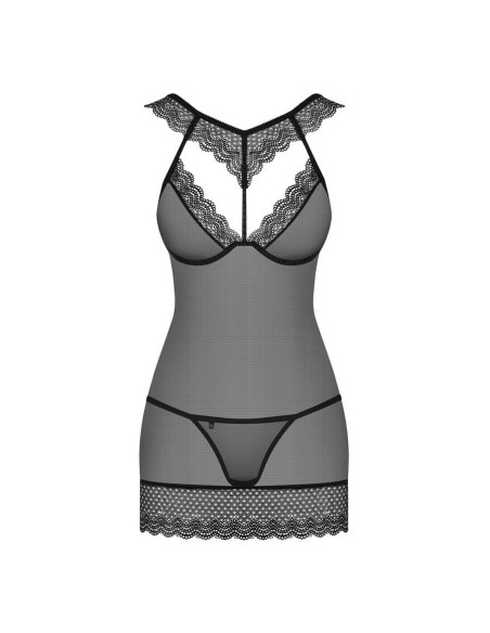 857-CHE-1 chemise & thong  black