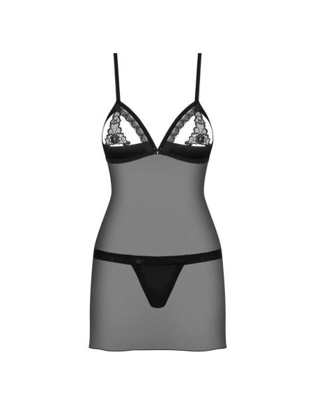 865-CHE-1 chemise & thong  black