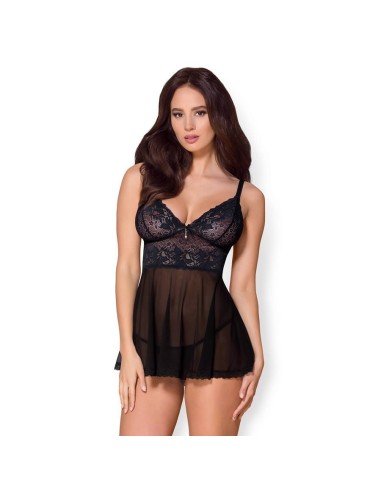 866-BAB-1 babydoll & thong  black