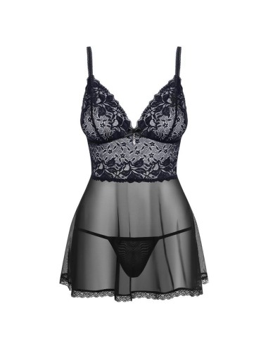 866-BAB-1 babydoll & thong  black