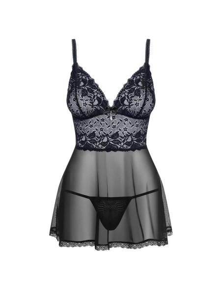 866-BAB-1 babydoll & thong  black