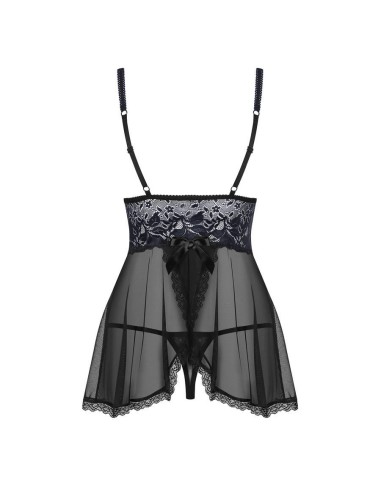 866-BAB-1 babydoll & thong  black
