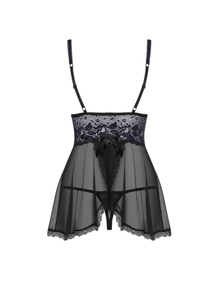 866-BAB-1 babydoll & thong  black