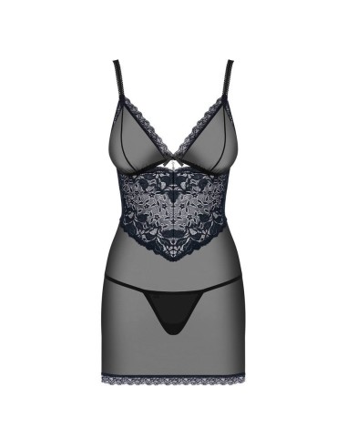 866-CHE-1 chemise & thong  black