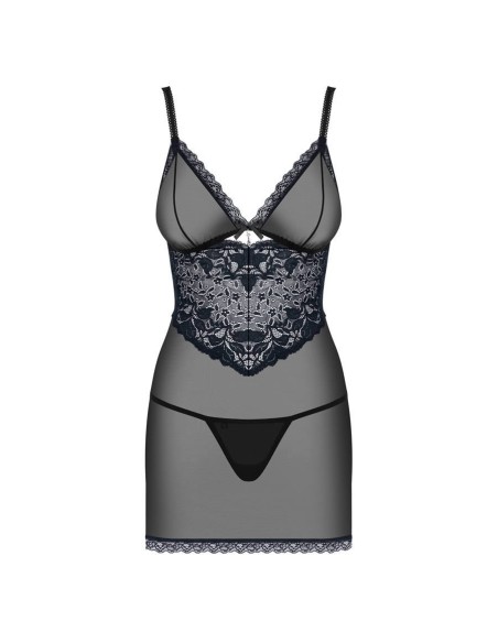 866-CHE-1 chemise & thong  black