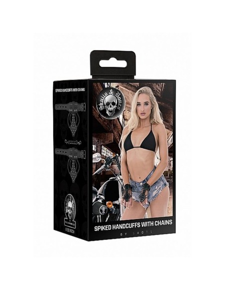 Handcuffs with Spikes and Chains - Blac