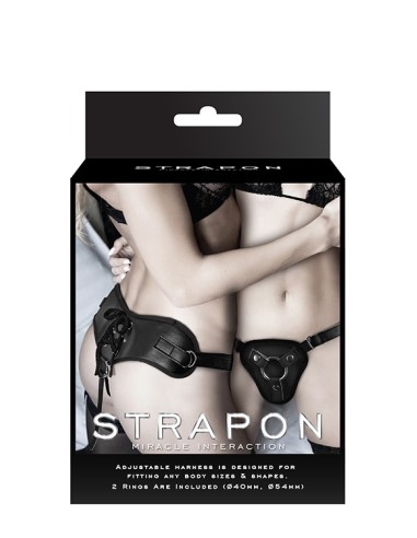 STRAPON BLACK PU HARNESS WITH TWO RINGS
