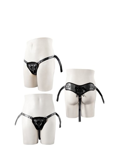 STRAPON BLACK PU HARNESS WITH TWO RINGS