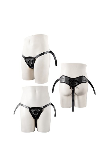 STRAPON BLACK PU HARNESS WITH TWO RINGS