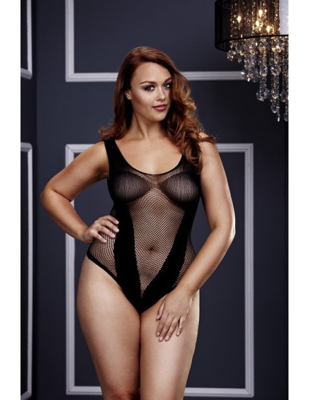 FISHNET JAQUARD V TEDDY BLACK