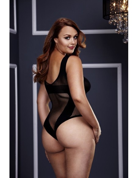 FISHNET JAQUARD V TEDDY BLACK