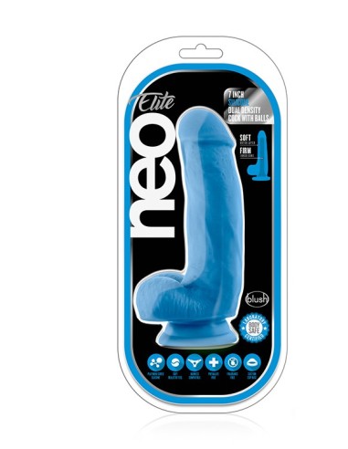 NEO ELITE 7INCH COCK W. BALLS NEON BLUE