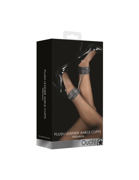 Ouch! Plush Leather Ankle Cuffs - Black