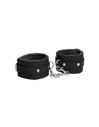 Ouch! Plush Leather Ankle Cuffs - Black
