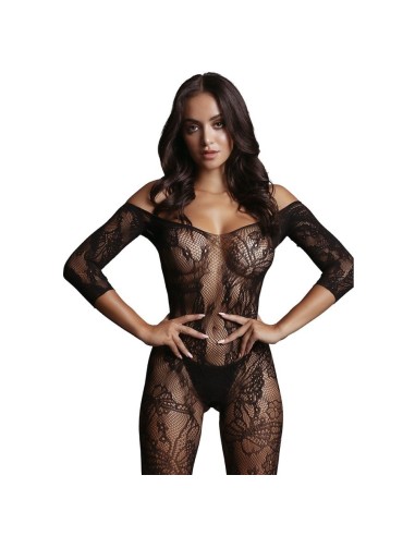 Lace Sleeved Bodystocking- Black - One
