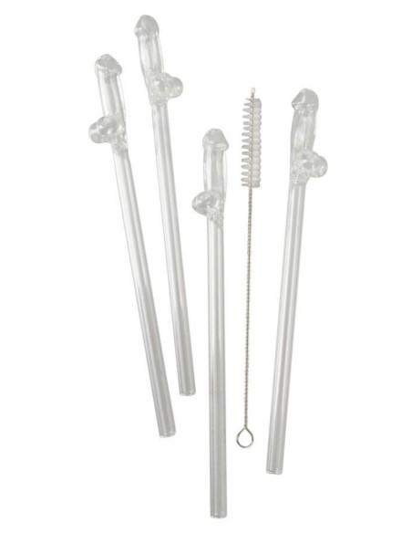 Glass Drinking Straw Willy x 4