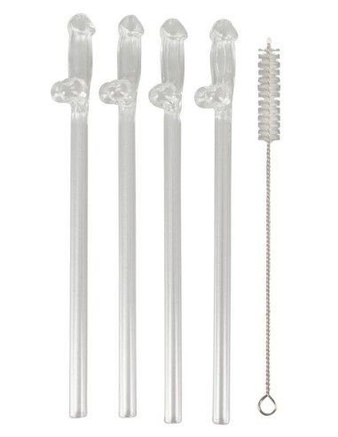 Glass Drinking Straw Willy x 4