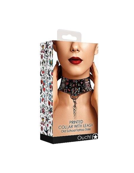 Printed Collar With Leash - Old School