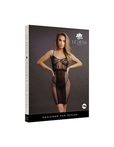 Knee-Length Lace and Fishnet Dress - O/S