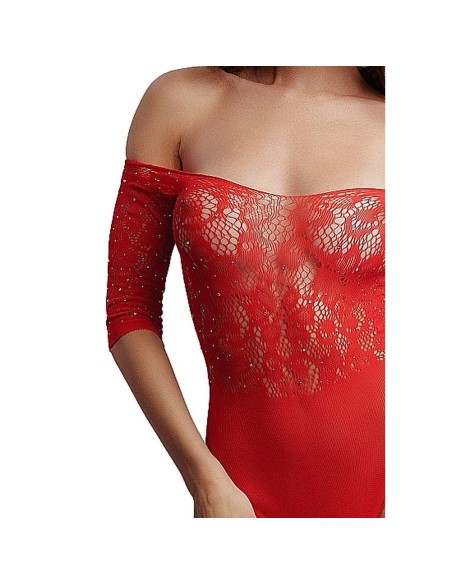 Crotchless Rhinestone Teddy - Red - O/S