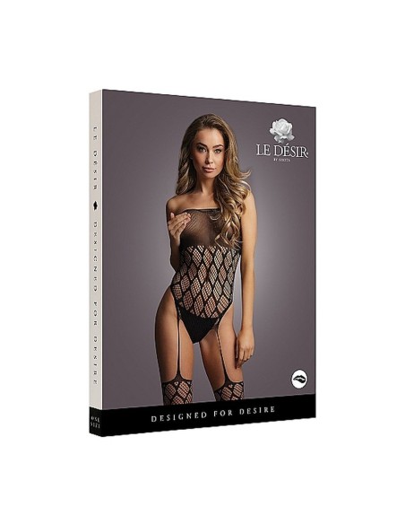 Strapless, crotchless teddy with stocki