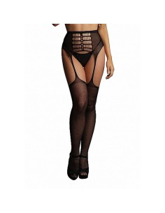 High-waist garterbelt stockings-Black-OS