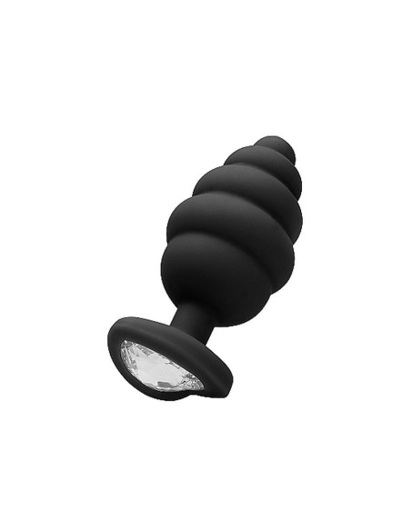 Regular Ribbed Diamond Heart Plug -Black