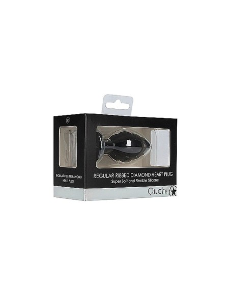 Regular Ribbed Diamond Heart Plug -Black