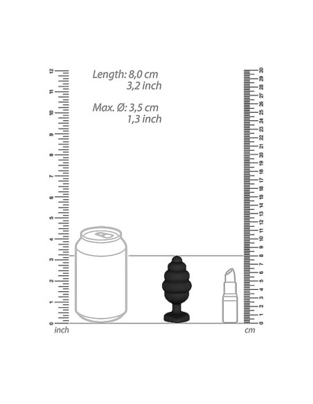 Large Ribbed Diamond Heart Plug - Black