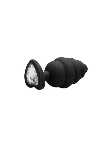 Large Ribbed Diamond Heart Plug - Black