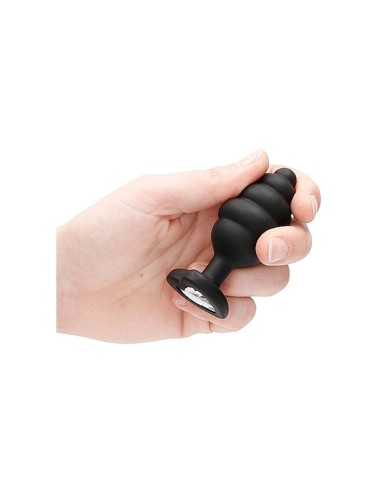 Large Ribbed Diamond Heart Plug - Black
