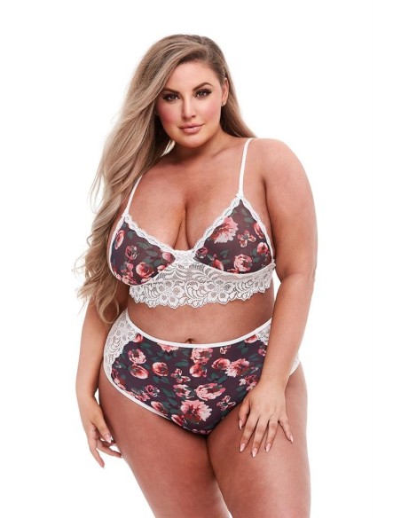 GREY FLORAL & LACE BRA SET