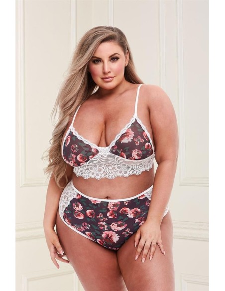 GREY FLORAL & LACE BRA SET